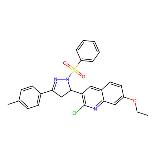 2-chloro-7-ethoxy-3-(1-(phenylsulfonyl)-3-(p-tolyl)-4,5-dihydro-1H-pyrazol-5-yl)quinoline structure