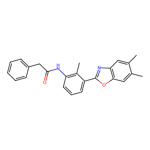 N-[3-(5,6-dimethyl-1,3-benzoxazol-2-yl)-2-methylphenyl]-2-phenylacetamide structure