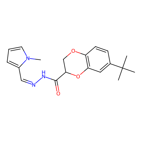 (Z)-7-(tert-butyl)-N'-((1-methyl-1H-pyrrol-2-yl)methylene)-2,3-dihydrobenzo[b][1,4]dioxine-2-carbohydrazide structure