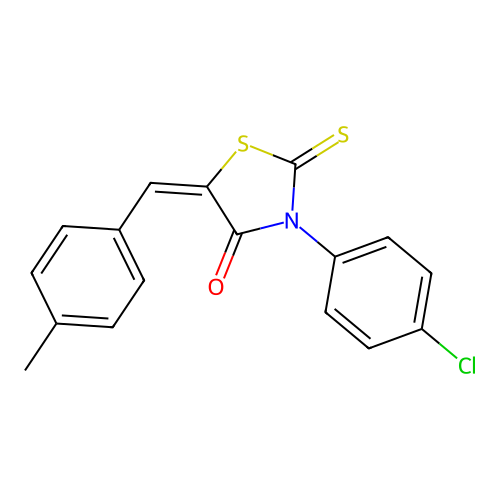 (E)-3-(4-chlorophenyl)-5-(4-methylbenzylidene)-2-thioxothiazolidin-4-one structure