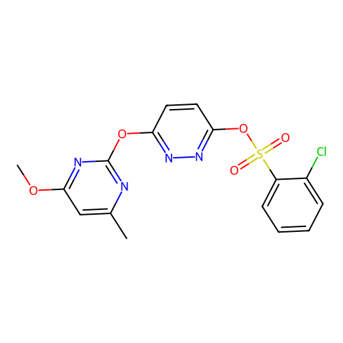 6-((4-Methoxy-6-methylpyrimidin-2-yl)oxy)pyridazin-3-yl 2-chlorobenzenesulfonate structure