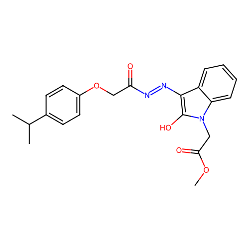 (Z)-methyl 2-(3-(2-(2-(4-isopropylphenoxy)acetyl)hydrazono)-2-oxoindolin-1-yl)acetate structure