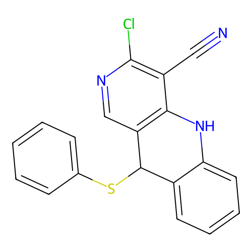 3-chloro-10-(phenylsulfanyl)-5,10-dihydrobenzo[b][1,6]naphthyridine-4-carbonitrile structure