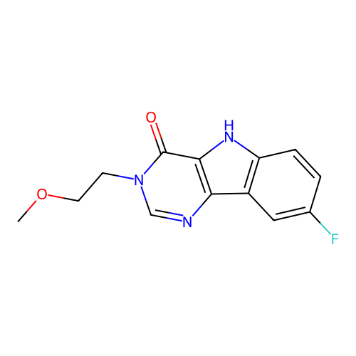 8-fluoro-3-(2-methoxyethyl)-3,5-dihydro-4H-pyrimido[5,4-b]indol-4-one structure