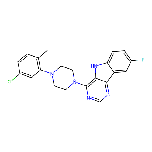 4-[4-(5-chloro-2-methylphenyl)piperazin-1-yl]-8-fluoro-5H-pyrimido[5,4-b]indole structure
