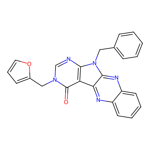 11-benzyl-3-(furan-2-ylmethyl)-3,11-dihydro-4H-pyrimido[5',4':4,5]pyrrolo[2,3-b]quinoxalin-4-one structure