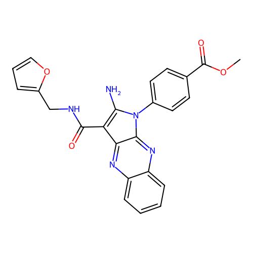 methyl 4-[2-amino-3-(furan-2-ylmethylcarbamoyl)pyrrolo[3,2-b]quinoxalin-1-yl]benzoate structure