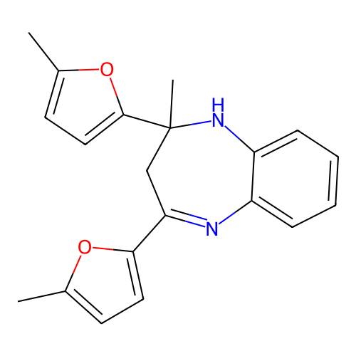 2-Methyl-2,4-bis(5-methylfuran-2-yl)-1,3-dihydro-1,5-benzodiazepine structure