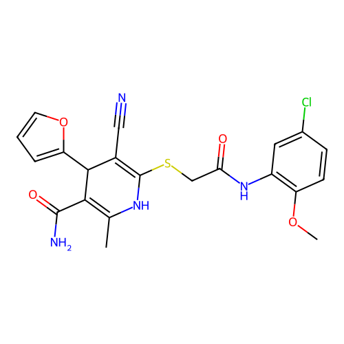 6-((2-((5-chloro-2-methoxyphenyl)amino)-2-oxoethyl)thio)-5-cyano-4-(furan-2-yl)-2-methyl-1,4-dihydropyridine-3-carboxamide structure