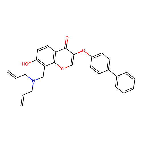 8-[[Bis(prop-2-enyl)amino]methyl]-7-hydroxy-3-(4-phenylphenoxy)chromen-4-one structure