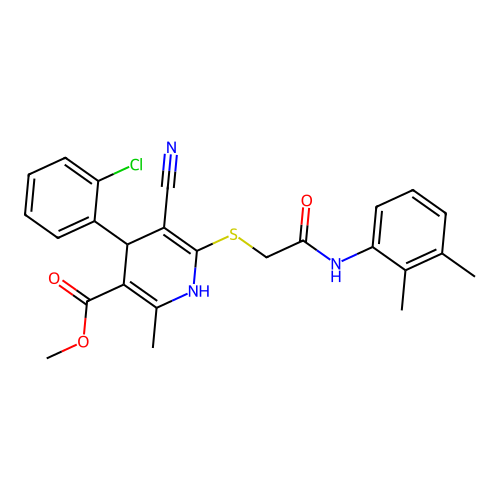 methyl 4-(2-chlorophenyl)-5-cyano-6-((2-((2,3-dimethylphenyl)amino)-2-oxoethyl)thio)-2-methyl-1,4-dihydropyridine-3-carboxylate structure