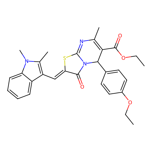 (Z)-ethyl 2-((1,2-dimethyl-1H-indol-3-yl)methylene)-5-(4-ethoxyphenyl)-7-methyl-3-oxo-3,5-dihydro-2H-thiazolo[3,2-a]pyrimidine-6-carboxylate structure