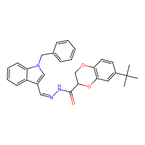 (Z)-N'-((1-benzyl-1H-indol-3-yl)methylene)-7-(tert-butyl)-2,3-dihydrobenzo[b][1,4]dioxine-2-carbohydrazide structure