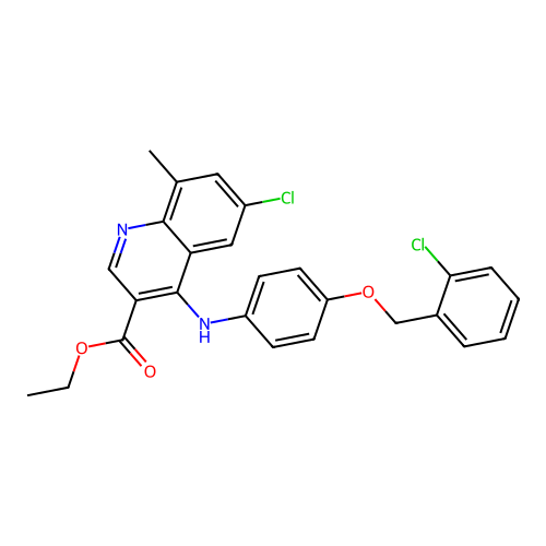 ethyl 6-chloro-4-((4-((2-chlorobenzyl)oxy)phenyl)amino)-8-methylquinoline-3-carboxylate structure