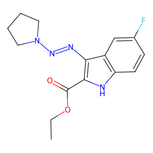 ethyl 5-fluoro-3-[(E)-pyrrolidin-1-yldiazenyl]-1H-indole-2-carboxylate structure