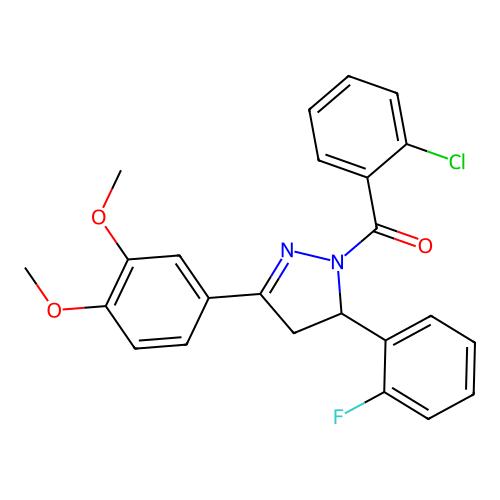 (2-chlorophenyl)[3-(3,4-dimethoxyphenyl)-5-(2-fluorophenyl)-4,5-dihydro-1H-pyrazol-1-yl]methanone structure