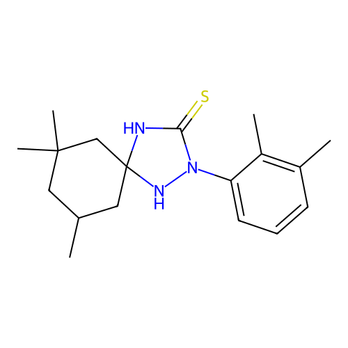2-(2,3-Dimethylphenyl)-7,7,9-trimethyl-1,2,4-triazaspiro[4.5]decane-3-thione structure