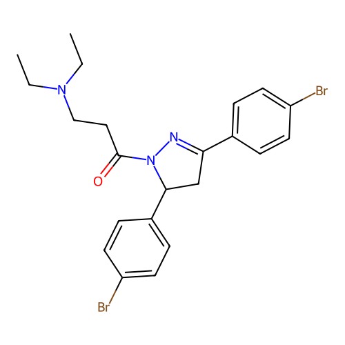1-(3,5-bis(4-bromophenyl)-4,5-dihydro-1H-pyrazol-1-yl)-3-(diethylamino)propan-1-one structure