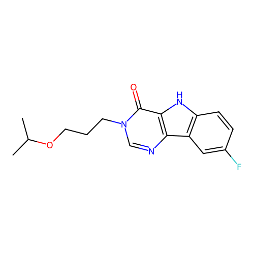 8-fluoro-3-(3-isopropoxypropyl)-3H-pyrimido[5,4-b]indol-4(5H)-one structure