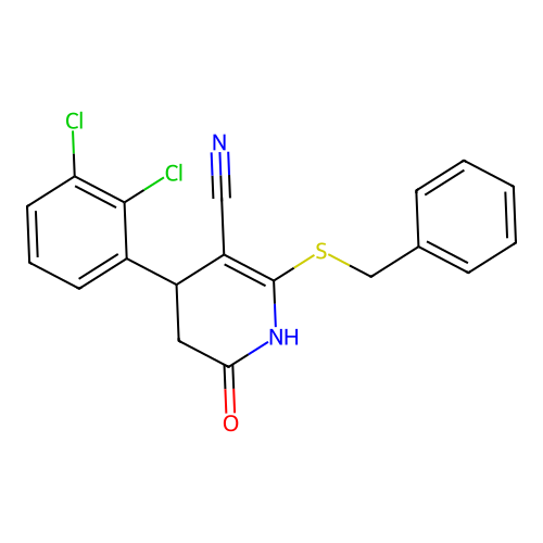 2-(benzylsulfanyl)-4-(2,3-dichlorophenyl)-6-oxo-1,4,5,6-tetrahydropyridine-3-carbonitrile structure