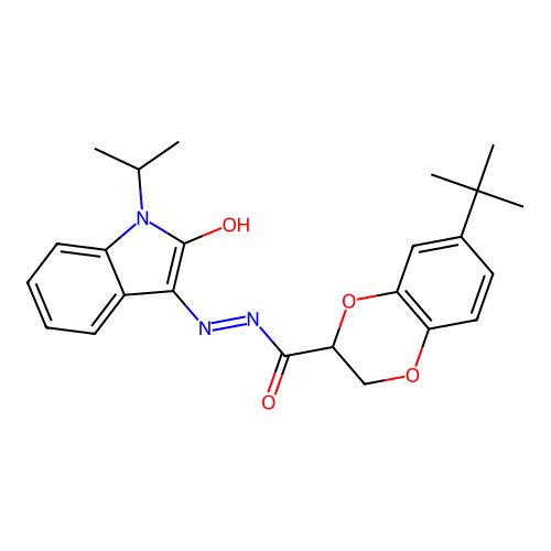 (E)-7-(tert-butyl)-N'-(1-isopropyl-2-oxoindolin-3-ylidene)-2,3-dihydrobenzo[b][1,4]dioxine-2-carbohydrazide structure