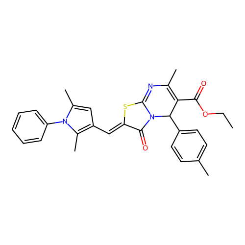 (Z)-ethyl 2-((2,5-dimethyl-1-phenyl-1H-pyrrol-3-yl)methylene)-7-methyl-3-oxo-5-(p-tolyl)-3,5-dihydro-2H-thiazolo[3,2-a]pyrimidine-6-carboxylate structure