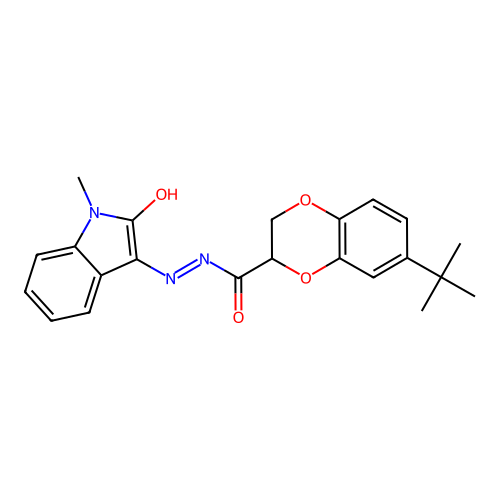 (E)-7-(tert-butyl)-N'-(1-methyl-2-oxoindolin-3-ylidene)-2,3-dihydrobenzo[b][1,4]dioxine-2-carbohydrazide structure