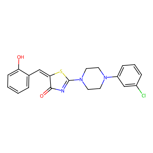 (E)-2-(4-(3-chlorophenyl)piperazin-1-yl)-5-(2-hydroxybenzylidene)thiazol-4(5H)-one structure