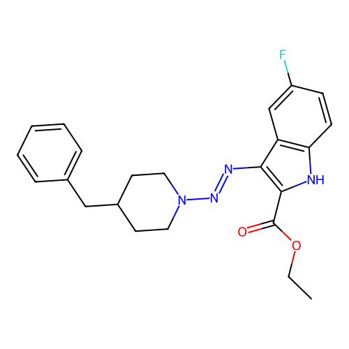 ethyl 3-[(E)-(4-benzylpiperidin-1-yl)diazenyl]-5-fluoro-1H-indole-2-carboxylate structure