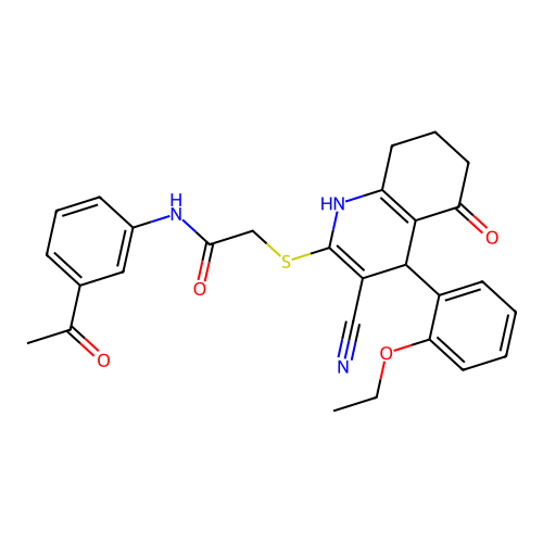 N-(3-acetylphenyl)-2-((3-cyano-4-(2-ethoxyphenyl)-5-oxo-1,4,5,6,7,8-hexahydroquinolin-2-yl)thio)acetamide structure
