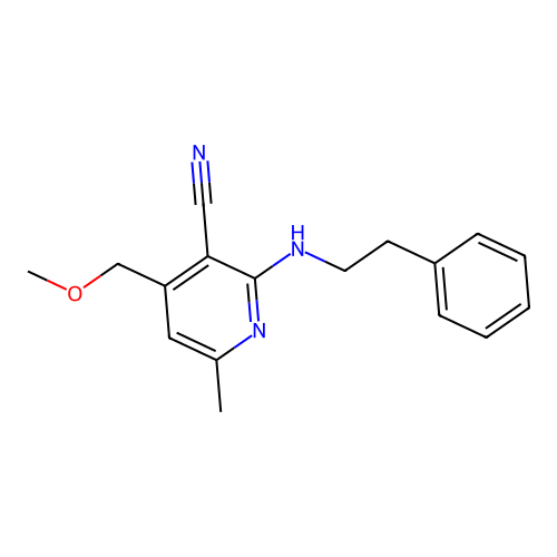 4-(Methoxymethyl)-6-methyl-2-[(2-phenylethyl)amino]nicotinonitrile structure