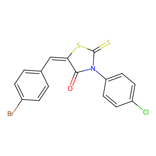 (E)-5-(4-bromobenzylidene)-3-(4-chlorophenyl)-2-thioxothiazolidin-4-one structure