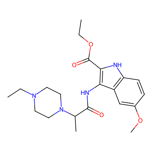 Ethyl 3-[2-(4-ethylpiperazin-1-yl)propanoylamino]-5-methoxy-1H-indole-2-carboxylate structure