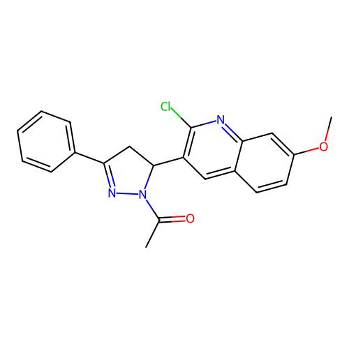1-(5-(2-chloro-7-methoxyquinolin-3-yl)-3-phenyl-4,5-dihydro-1H-pyrazol-1-yl)ethanone structure
