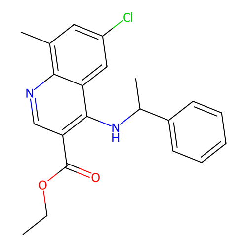 Ethyl 6-chloro-8-methyl-4-[(1-phenylethyl)amino]quinoline-3-carboxylate structure