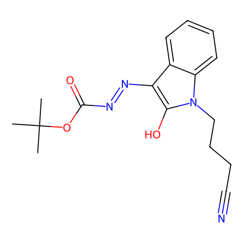 (E)-tert-butyl 2-(1-(3-cyanopropyl)-2-oxoindolin-3-ylidene)hydrazinecarboxylate structure