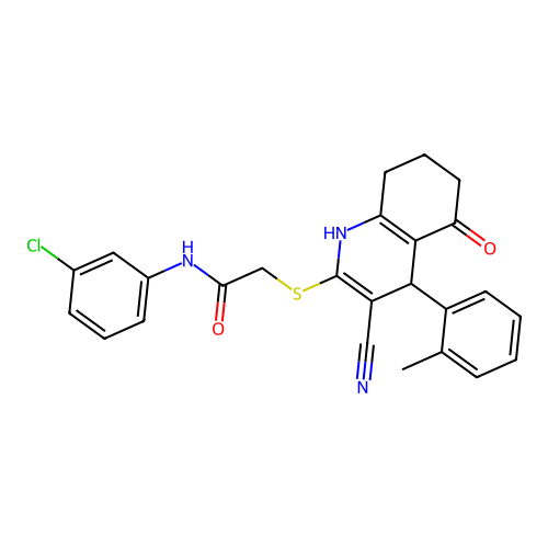 N-(3-chlorophenyl)-2-((3-cyano-5-oxo-4-(o-tolyl)-1,4,5,6,7,8-hexahydroquinolin-2-yl)thio)acetamide structure