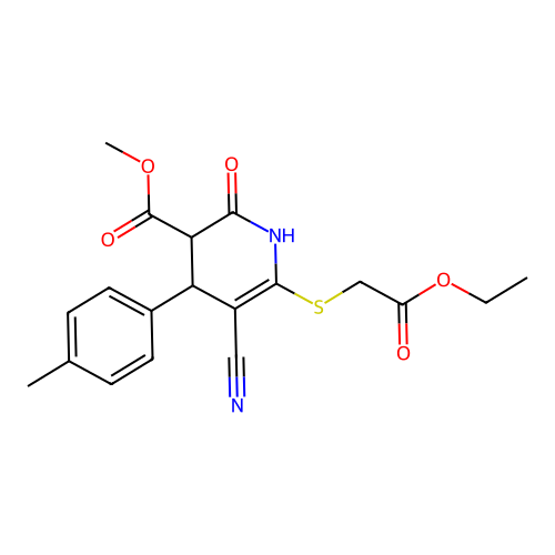 methyl 5-cyano-6-[(2-ethoxy-2-oxoethyl)sulfanyl]-4-(4-methylphenyl)-2-oxo-1,2,3,4-tetrahydropyridine-3-carboxylate structure