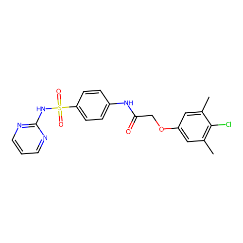 2-(4-chloro-3,5-dimethylphenoxy)-N-[4-(pyrimidin-2-ylsulfamoyl)phenyl]acetamide structure