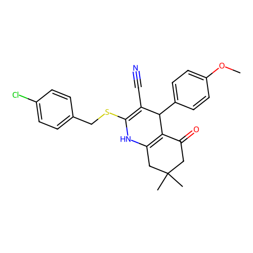 2-[(4-chlorobenzyl)sulfanyl]-4-(4-methoxyphenyl)-7,7-dimethyl-5-oxo-1,4,5,6,7,8-hexahydroquinoline-3-carbonitrile structure
