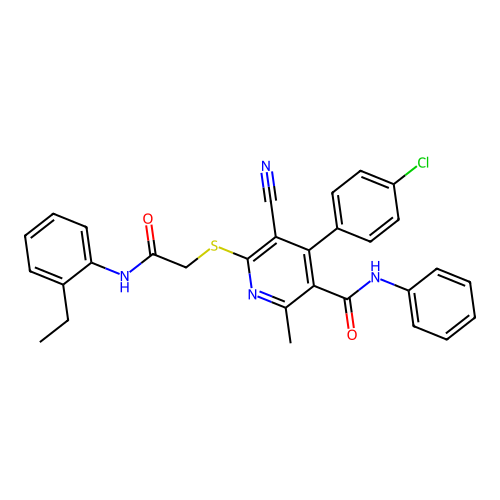4-(4-chlorophenyl)-5-cyano-6-((2-((2-ethylphenyl)amino)-2-oxoethyl)thio)-2-methyl-N-phenylnicotinamide structure
