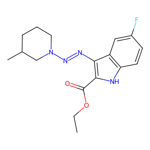 ethyl 5-fluoro-3-[(E)-(3-methylpiperidin-1-yl)diazenyl]-1H-indole-2-carboxylate structure