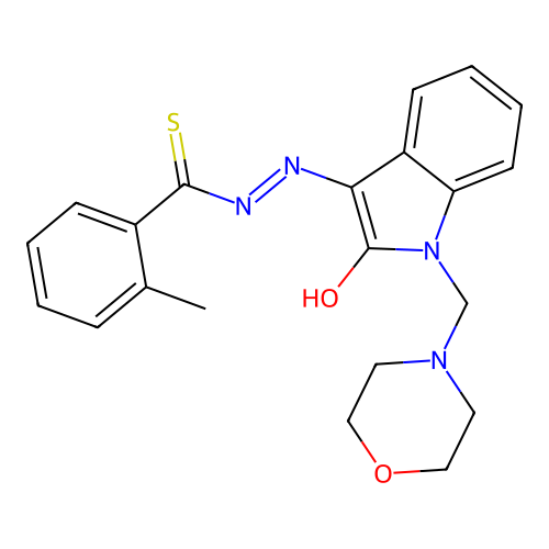 (E)-2-methyl-N'-(1-(morpholinomethyl)-2-oxoindolin-3-ylidene)benzothiohydrazide structure