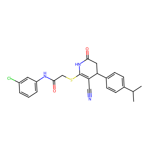 N-(3-chlorophenyl)-2-({3-cyano-6-oxo-4-[4-(propan-2-yl)phenyl]-1,4,5,6-tetrahydropyridin-2-yl}sulfanyl)acetamide structure