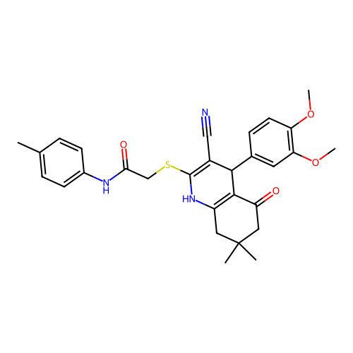 2-((3-cyano-4-(3,4-dimethoxyphenyl)-7,7-dimethyl-5-oxo-1,4,5,6,7,8-hexahydroquinolin-2-yl)thio)-N-(p-tolyl)acetamide structure