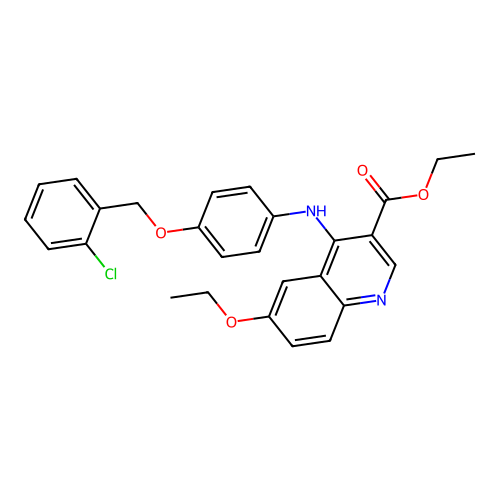 Ethyl 4-((4-((2-chlorobenzyl)oxy)phenyl)amino)-6-ethoxyquinoline-3-carboxylate structure
