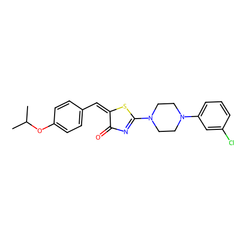 (5E)-2-[4-(3-chlorophenyl)piperazin-1-yl]-5-[4-(propan-2-yloxy)benzylidene]-1,3-thiazol-4(5H)-one structure