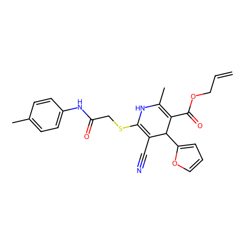 allyl 5-cyano-4-(furan-2-yl)-2-methyl-6-((2-oxo-2-(p-tolylamino)ethyl)thio)-1,4-dihydropyridine-3-carboxylate structure