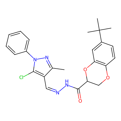 (Z)-7-(tert-butyl)-N'-((5-chloro-3-methyl-1-phenyl-1H-pyrazol-4-yl)methylene)-2,3-dihydrobenzo[b][1,4]dioxine-2-carbohydrazide structure