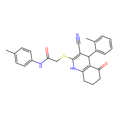 2-{[3-cyano-4-(2-methylphenyl)-5-oxo-1,4,5,6,7,8-hexahydroquinolin-2-yl]sulfanyl}-N-(4-methylphenyl)acetamide structure